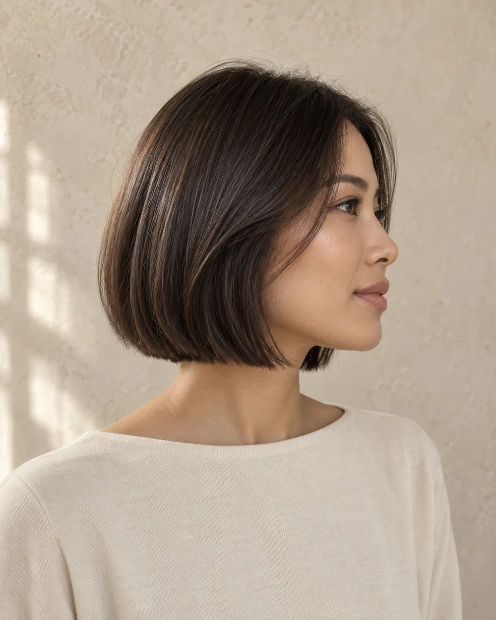 Hair inspiration: a softly shaped, glossy brunette bob